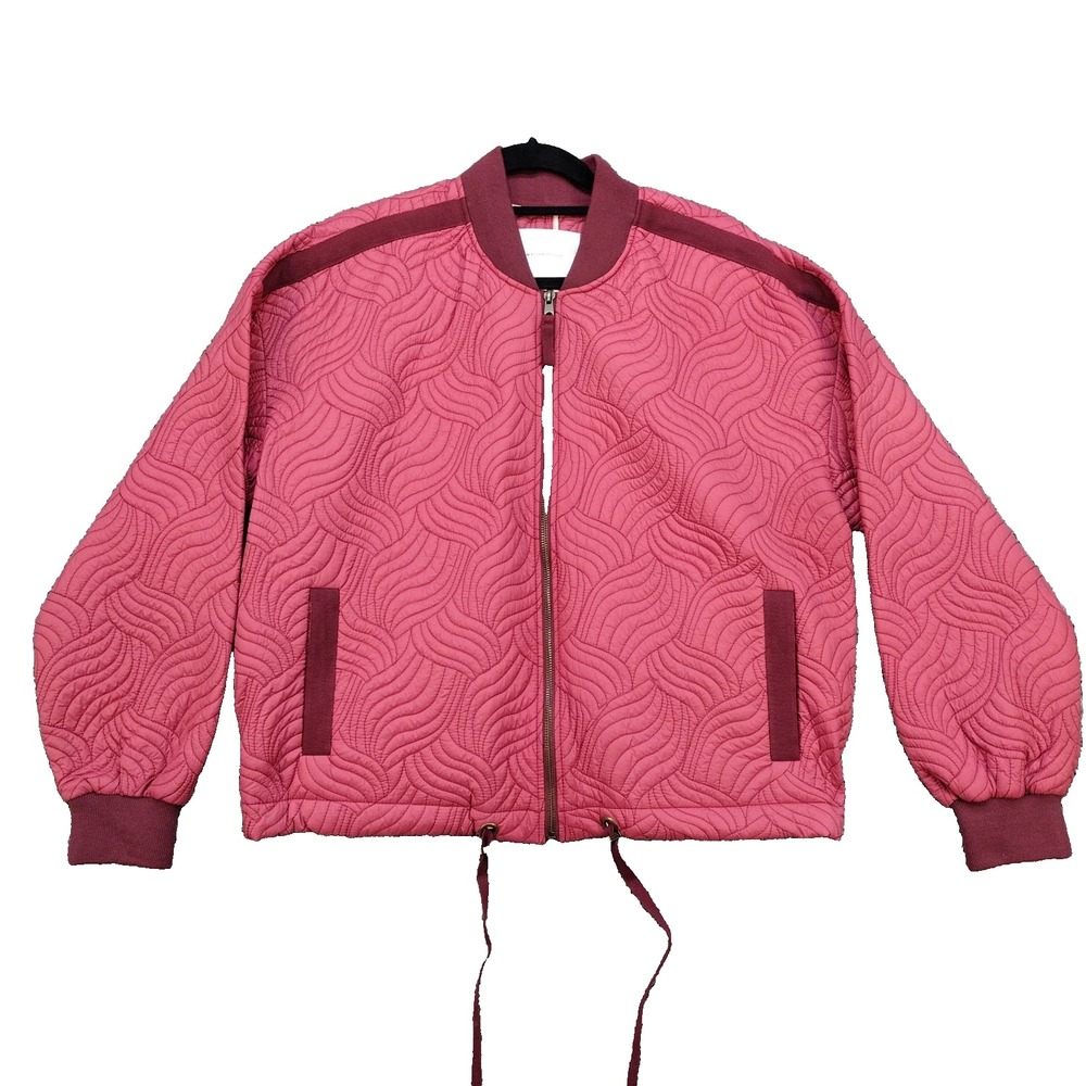 Anthropologie Vicenta Quilted Bomber Jacket M Medium Red Rose Burgundy Full Zip